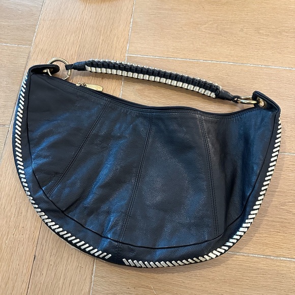 Berge black leather purse made in Italy fun unique woven straps - Picture 9 of 11